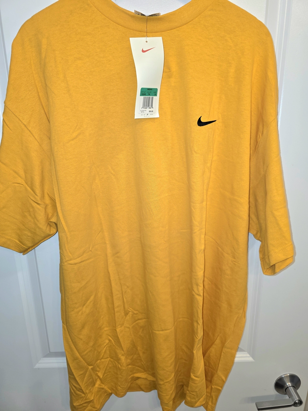 Vintage Nike Mini Swoosh T-Shirt Mustard Yellow Silver Tag Men’s XL 90s Y2K EUC